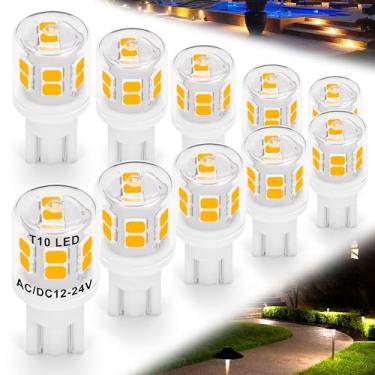 Imagem de Hylroe Lâmpadas LED T5 T10 de baixa tensão equivalente a 2 watts 11W 18W branco quente 2700K 300 lúmens CA/CC 12-24V 921 194 base em cunha lâmpada LED para paisagem ao ar livre, passarela, gramado