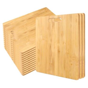 Imagem de Hyuetrsa Conjunto de tábuas de corte de bambu, pacote com 12, tábuas de cortar a granel simples com alça, placa de bambu grossa inacabada para cozinha e jantar, gravação, presente, decoração de