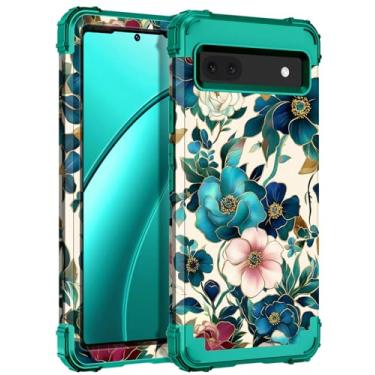 Imagem de Hekodonk Capa protetora 3 em 1 para Google Pixel 6A (2022), resistente à prova de choque, plástico rígido + borracha de silicone híbrida, capa protetora 3 em 1 para Google Pixel 6A, toda verde