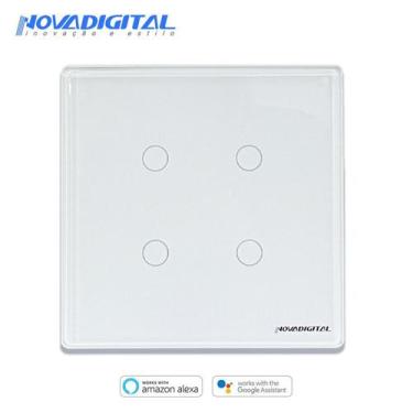 Imagem de Interruptor smart 4x4 WiFi 4 botões Touch Alexa Google - BRANCO - NOVA