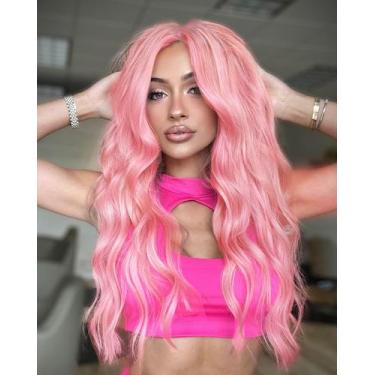 Imagem de Peruca AISI HAIR rosa longa ondulada 66 cm sintética para mulheres