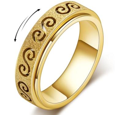 Imagem de YemmxLoo Anel Fidget Spinner para alívio do estresse – Anel giratório de ansiedade com cruz, chave grega, algarismos romanos e designs Wukong do sol, anel de aço inoxidável presente para mulheres
