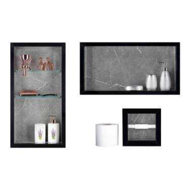 Imagem de Nicho Em Porcelanato Polido Para Banheiro - kit com 3 peças (Cinza/Pre