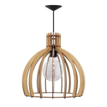 Imagem de Luminária Lustre Pendente Vazado Aletado Madeira Soq E27 35x36cm - Mad