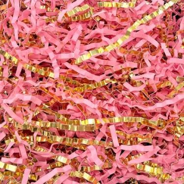 Imagem de ULIVE 450 g Papel desfiado ouro rosa enrugado embalagem para embrulho de presente, enchimento de cesta de caixas, aniversários, sacos de caixas, Natal, enchimento de cesta, aniversários