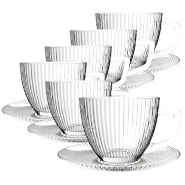 Imagem de Jogo de Xícaras Com Pires Graffiato para Chá em Vidro Transparente 230ML - 12 Peças