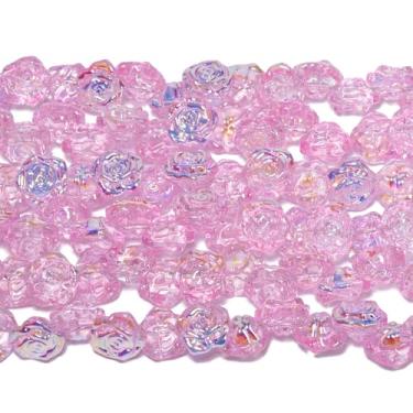 Imagem de Songxi 60 contas de vidro rosa semi banhadas para fazer joias, contas de cristal feitas à mão de 7,5 × 13 mm para pulseira, colar, chaveiro, contas espaçadoras soltas para artes e artesanato, faça