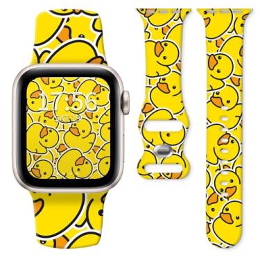 Imagem de Pulseira de silicone compatível com Apple Watch de 38 mm, 40 mm, 41 mm e 42 mm, para séries 10, 9, 8, 7, 6, 5, 4, ultra 2/1 SE, pulseira de substituição macia ajustável (pato amarelo fofo)