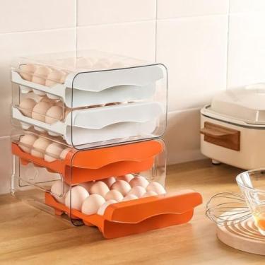 Imagem de Cesta Bandeja Organizador Porta Ovos para Geladeira, Bancada e Gaveteiro – 2 Camadas com Gavetas Deslizantes – Capacidade 32 Ovos – Design Compacto