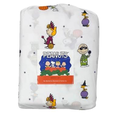 Imagem de Berkshire Blanket Conjunto de lençóis com tema de outono de Halloween Peanuts (branco - personagens em fantasias de Halloween, solteiro)