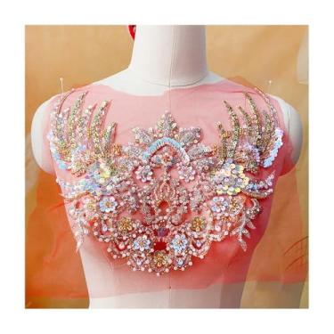 Imagem de Champagne Gold/golden Red Sequins Bead Embroidery Lace for Hanfu Costume, Performance Headwear & Belt, Fish Scale Design, Sew Or Glue(Champagne Golden B)