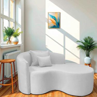 Imagem de Recamier Curvo Orgânico 150cm 2 Lugares Lado Direito para Sala de Estar Bouclé Londres Branco