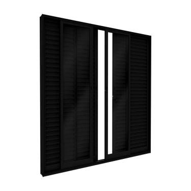 Imagem de Porta Balcão de Alumínio 4 Folhas Móveis e 2 Fixas com Fecho Embutido 215x200cm Lucasa Ideale Preto