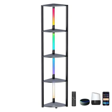 Imagem de Intekit Prateleira de canto de 5 camadas com prateleira de exibição alta e leve inteligente para controle de colecionáveis, aplicativo de ambiente branco e colorido, Alexa, luminária de chão com
