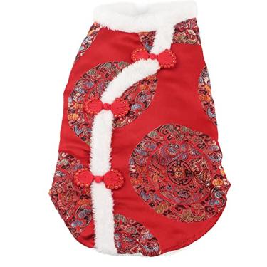 Imagem de GLOGLOW Terno para cães e gatos, casaco Cheongsam, festivais de ano novo chinês para festas espessas para cães pequenos e gatos