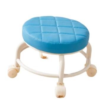 Imagem de Baoblaze Banco giratório de 360° com rodas de polia com rodinhas para crianças, adultos, multiuso, fácil de mover, banco de trabalho doméstico para escritório, azul