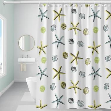 Imagem de Forro de cortina de chuveiro de plástico, cortina de chuveiro premium EVA 5G estrela do mar, cortinas de chuveiro para banheiro com 3 pesos magnéticos e ilhós à prova de ferrugem (estrela do mar, 183