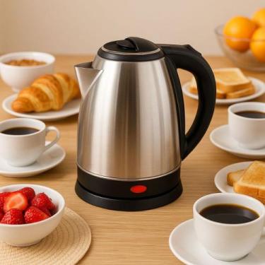 Imagem de Chaleira Elétrica Jarra 2L 1000W Inox Preta Ferve Água Rápido Bebidas 