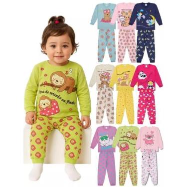 Imagem de Kit Sortido 4 Peças Pijama Manga Longa Menina 2 Camisas 2 Calças Kit c