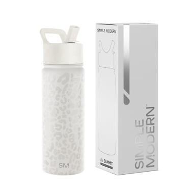 Imagem de Simple Modern Kids Water Bottle with Straw Lid Vacuum Insulated Stainless Steel Metal Thermos Bottles | Reusable Leak Proof BPA-Free Flask for School | Summit Collection | 18oz, Cream Leopard