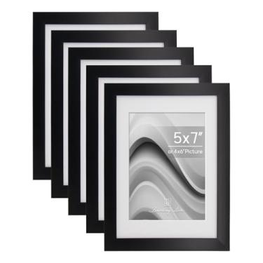 Imagem de Conjunto de 5 porta-retratos para embarque, 12 x 17 cm, exiba imagens 10 x 15 cm com tapete ou 12 x 18 cm sem tapete, molduras de mesa e galeria de parede, preto