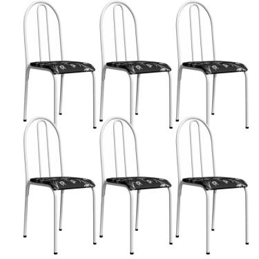 Imagem de Kit 6 Cadeiras 544 Sala Jantar Cozinha Pés Aço Tubular Floral Branco