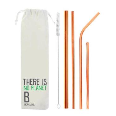 Imagem de Kit 6 em 1-4 Canudos de Inox + Escova + Ecobag (Shake 8mm) Rose Gold- Planet B
