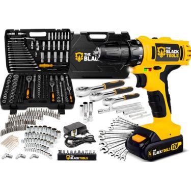 Imagem de Parafusadeira Furadeira 3/8 12v + Jogo 216 Soquetes Catraca Amarelo 50