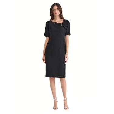 Imagem de Kasper Vestido feminino enfeitado com manga de cotovelo, Preto, 52