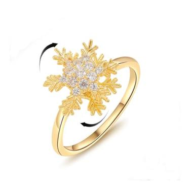 Imagem de KONPJE Anel Fidget de Girassol Feminino Dourado Ansiedade Anéis de Cristal Zircônia Cúbica Girassol Aberto Ajustável Fidget Ring Spinner Sun Ring para Homens Joias Modernas, Strass, Sem pedra preciosa