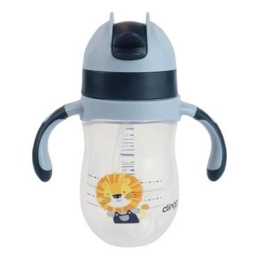 Imagem de Copo Infantil Transição Leão Canudo Silicone Alça 220ml 6m - Clingo