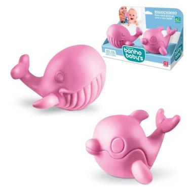 Imagem de Baleia e Golfinho Rosa Bebê Mordedor Esguicha Água P/ Banho - Cometa