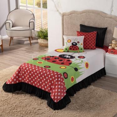 Imagem de Colcha Cobre-Leito Infantil Solteiro 4 Peças Joaninha