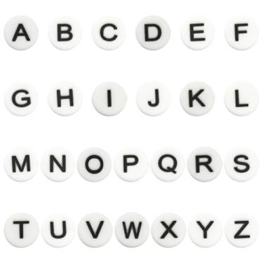 Imagem de Ipotkitt 52 peças, 26 estilos, contas redondas de silicone, letras A-Z, alfabeto, espaçador, miçanga para artesanato faça você mesmo, joias, pulseira, brincos, colar, chaveiros