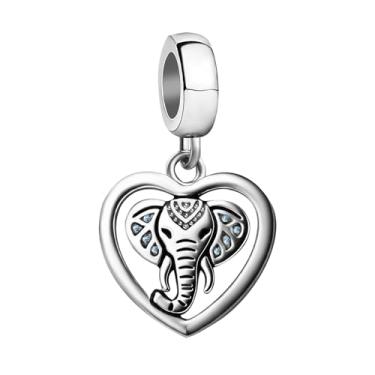 Imagem de JMQJewelry Pingente azul elefante compatível com pulseira Pandora Lucky Animal Pingente Miçanga Mãe Filha Irmã Mulheres Aniversário