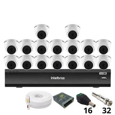 Imagem de Kit 16 Câmeras Intelbras 1220 D Mic 1080p Com Microfone Dvr Intelbras Imhdx 3132 Inteligência Artificial Sem Hd