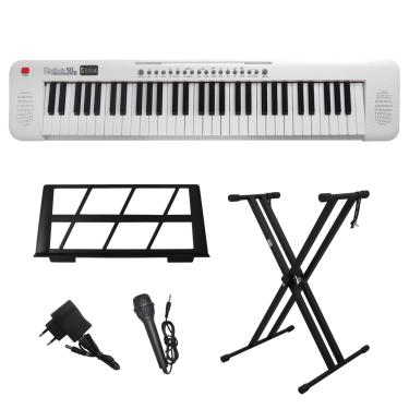 Imagem de Kit Teclado Musical Portátil 61 Teclas Rhythmic 50WH Branco com Suporte em X
