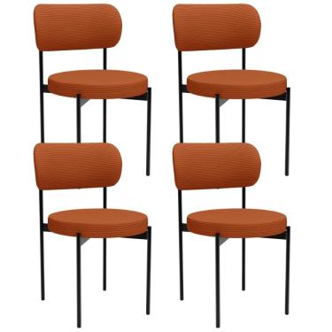 Imagem de Kit 04 Cadeiras Estofadas Para Sala De Jantar Louvre L02 Linho Terracota - Lyam Decor