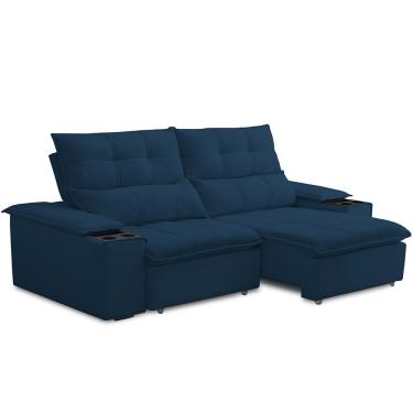 Imagem de Sofá Retrátil Reclinável Para Sala de Estar Living 210cm Ártico F04 Veludo Azul - Lyam Decor