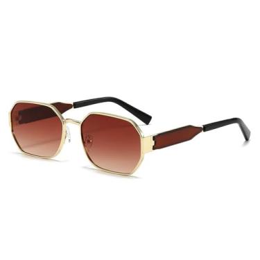 Imagem de Óculos de sol com armação pequena, gradiente de cor, punk, feminino e masculino, de metal, para esportes ao ar livre, corrida e equitação, marrom