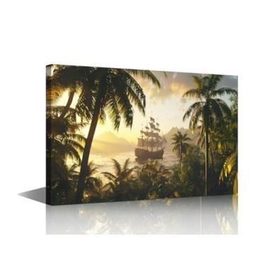 Imagem de Arte de parede de navio pirata lendário navio pirata decoração de parede náutica 1 peça imagens de parede de navio pirata vikings para sala de estar decoração de casa arte esticada com moldura de