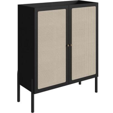 Imagem de Armário Bar Para Sala 2 Portas 93cm Pés Madeira Moss A03 Nero Preto - 