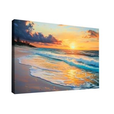 Imagem de Quadro Decorativo Praia E Pôr Do Sol 150x100cm Borda Infinita