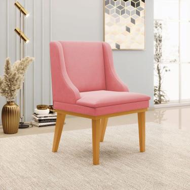 Imagem de Cadeira Decorativa Sala De Jantar Base Fixa De Madeira Firenze Suede Rose/castanho G19 - Gran Belo