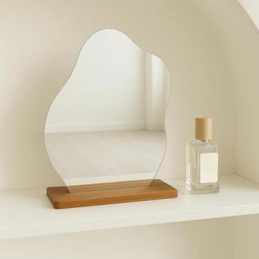 Imagem de Espelho De Mesa Maquiagem Decorativo Com Suporte De Madeira Moldura Es