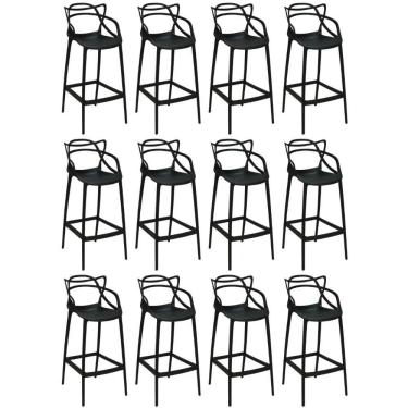 Imagem de Kit 12 Banquetas Allegra Com Encosto Design Cozinha/bancada - Preto