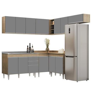 Imagem de Armário De Cozinha Modulado De Canto 7 Peças Cp21 Com Pia Inox Castanho/cinza - Lumil