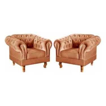 Imagem de Kit 2 Poltronas Chesterfield Dom Pedro Vintage Retrô Capitonê Veludo Terracota