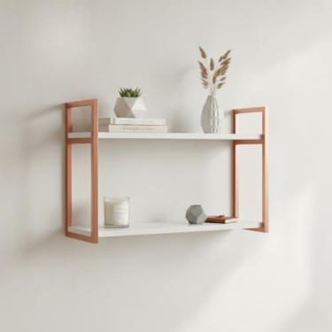 Imagem de Estante Suspensa, Prateleira Nicho Rack em Estilo industrial Duas Posições Metalon e Mdf Dourado Rose Preto Branco(ROSE GOLD)