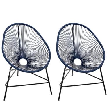 Imagem de Kit Com 2 Cadeiras Acapulco Fio Fibra Sintética Área Externa Varanda Moderna Trançada Resistente Mesa Kit 92 * 70cm(Azul Marinho)